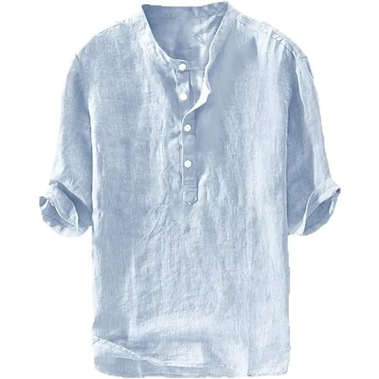 Runcati Men's Linen Shirt - Casual Cotton 3/4 Sleeve